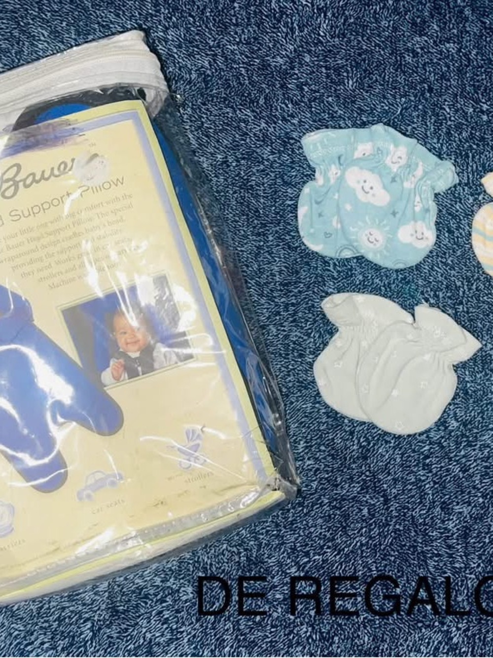 Baby Mittens Set in Light Blue and White - Soft Cotton One-Piece Gloves